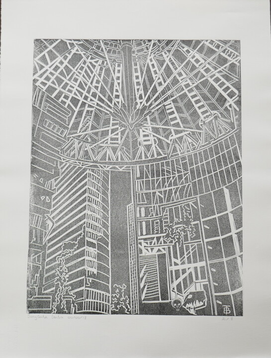 Отпечатки и Гравюры под названием "SONY CENTER" - Brigitte Neuve-Eglise (enerenroad), Подлинное произведение искусства, Лино…