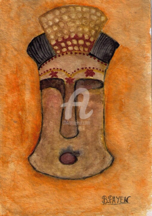 Painting titled "Masque Africain" by Brigitte Payen (B.PAYEN), Original Artwork, Watercolor