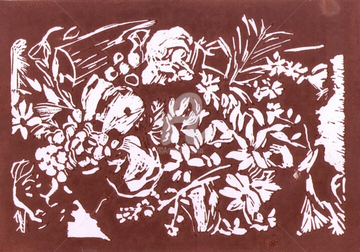 Incisioni, stampe intitolato "Composition florale…" da Brigitte Payen (B.PAYEN), Opera d'arte originale, Incisioni su linole…