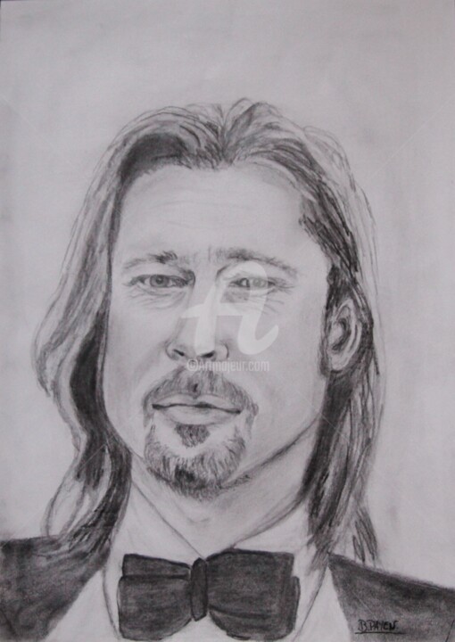 Tekening getiteld "BRAD PITT" door Brigitte Payen (B.PAYEN), Origineel Kunstwerk, Grafiet Gemonteerd op Andere stijve panelen