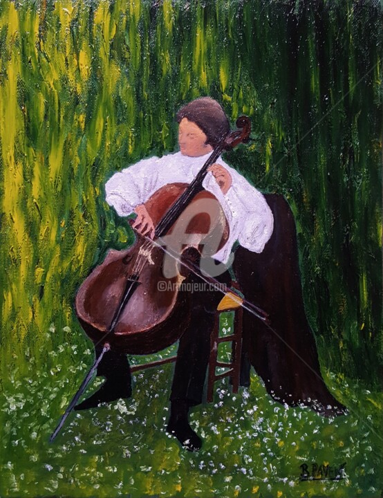 Pintura titulada "Violoncelliste Gaut…" por Brigitte Payen (B.PAYEN), Obra de arte original, Oleo