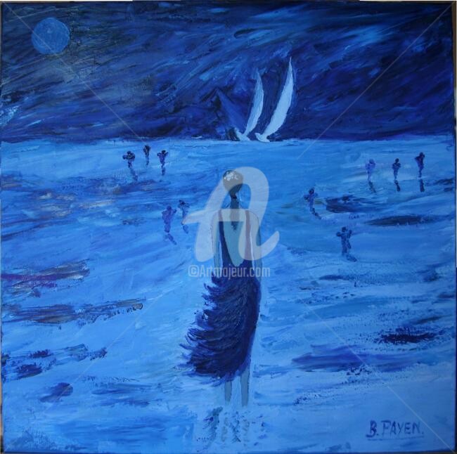 Pintura titulada "la dame en bleu" por Brigitte Payen (B.PAYEN), Obra de arte original, Oleo