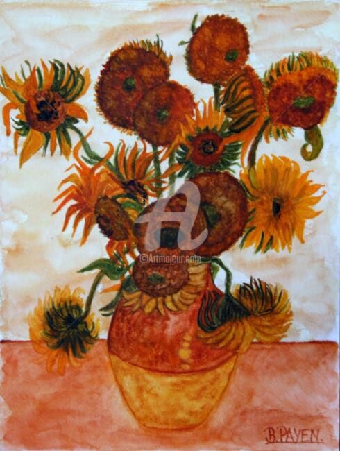 Pintura titulada "LES TOURNESOLS D AP…" por Brigitte Payen (B.PAYEN), Obra de arte original, Acuarela