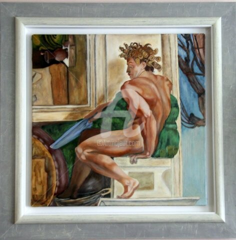 Painting titled "NU EN TROMPE L'OEIL…" by Brigitte Payen (B.PAYEN), Original Artwork, Oil