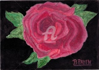 Painting titled "ROSE SUR FOND NOIR" by Brigitte Payen (B.PAYEN), Original Artwork