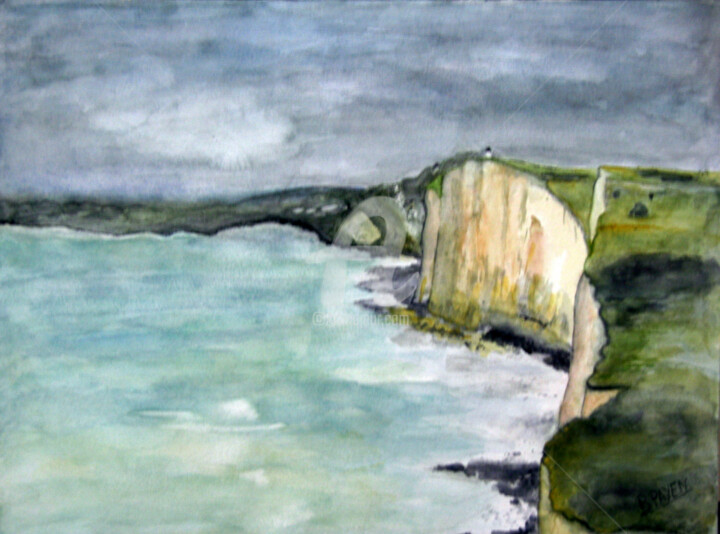 Painting titled "FALAISE DE CISE EN…" by Brigitte Payen (B.PAYEN), Original Artwork, Watercolor Mounted on Glass