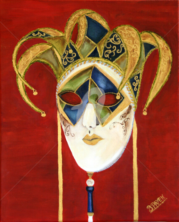 Painting titled "MASQUE VENITIEN" by Brigitte Payen (B.PAYEN), Original Artwork, Oil Mounted on artwork_cat.