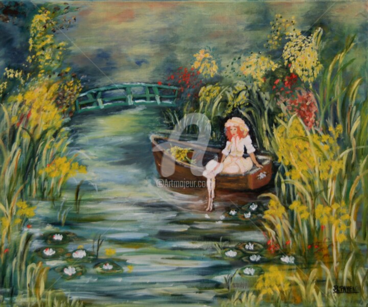 Pintura intitulada "RÊVEUSE AU BORD DE…" por Brigitte Payen (B.PAYEN), Obras de arte originais, Óleo
