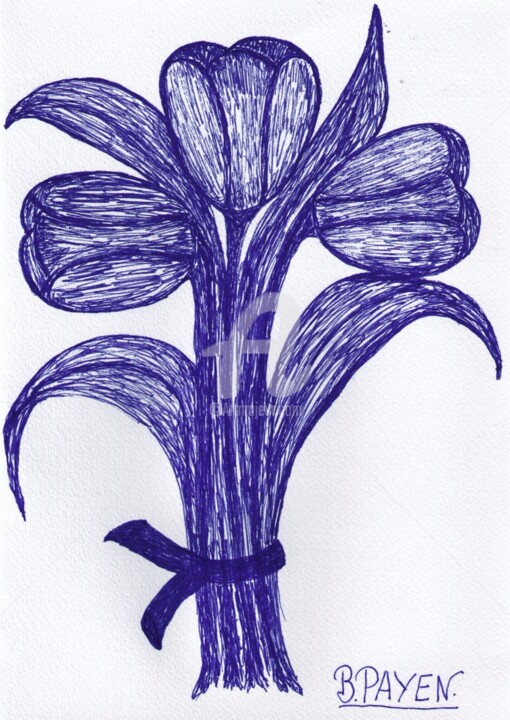 Drawing titled "TULIPES" by Brigitte Payen (B.PAYEN), Original Artwork, Graphite