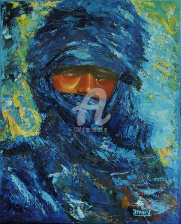 Pintura intitulada "HOMME BLEU LE GUERR…" por Brigitte Payen (B.PAYEN), Obras de arte originais, Óleo