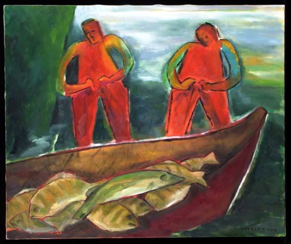 Pittura intitolato "La Pêche" da Brigitte Pellerin, Opera d'arte originale