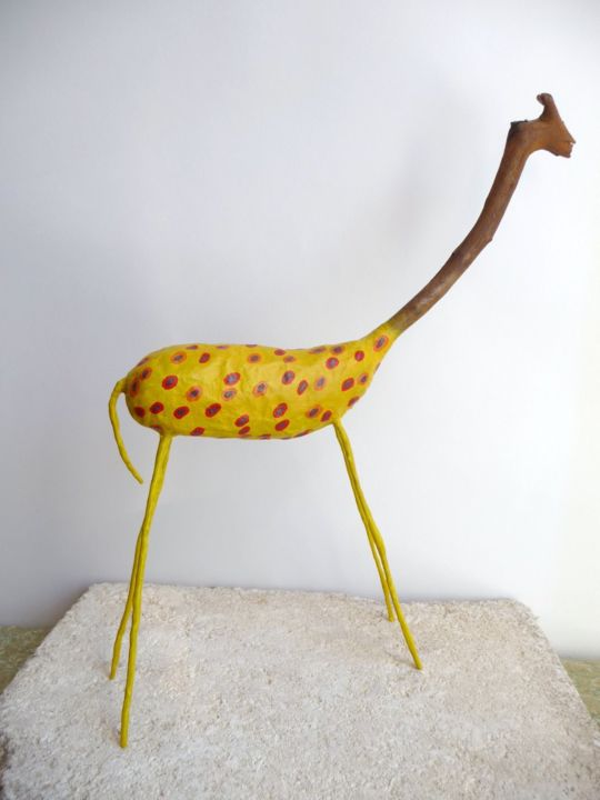 Sculpture intitulée "Girafoufol" par Brigitte Reboul, Œuvre d'art originale, Papier mâché