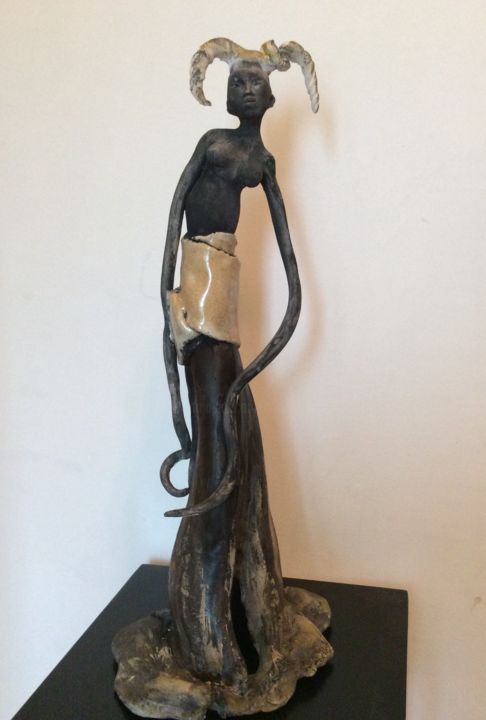 Sculptuur getiteld "Femme licorne 3" door Brigitte Reina, Origineel Kunstwerk