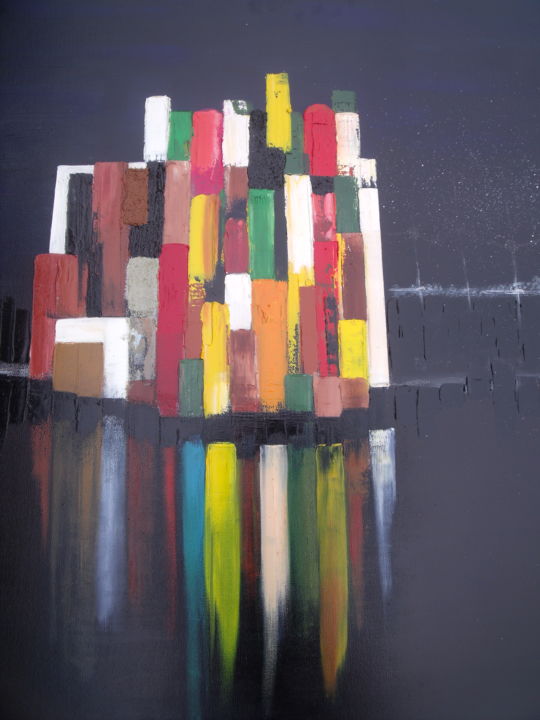 Peinture intitulée "mannahata" par Brigitte Reverchon Pfister, Œuvre d'art originale, Huile