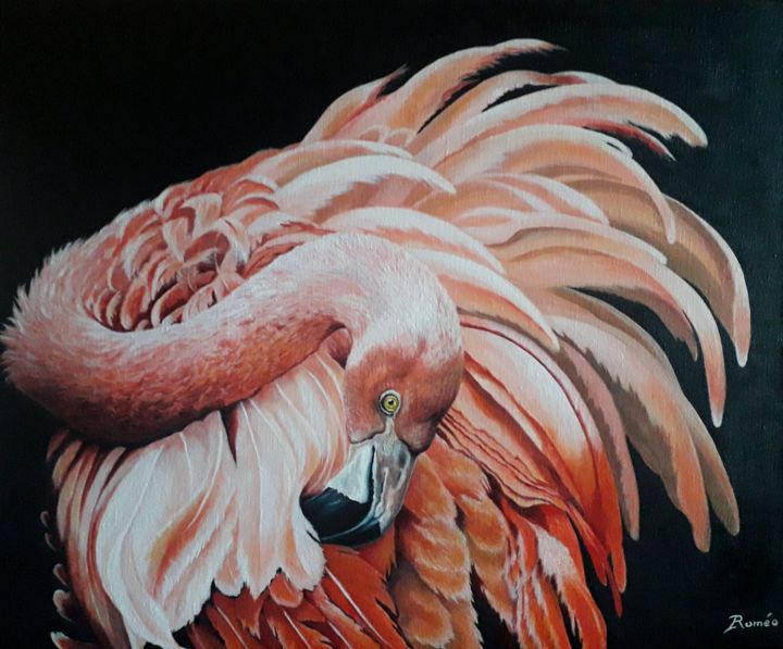 Painting titled "Flamand rose" by Brigitte Roméo, Original Artwork, Acrylic