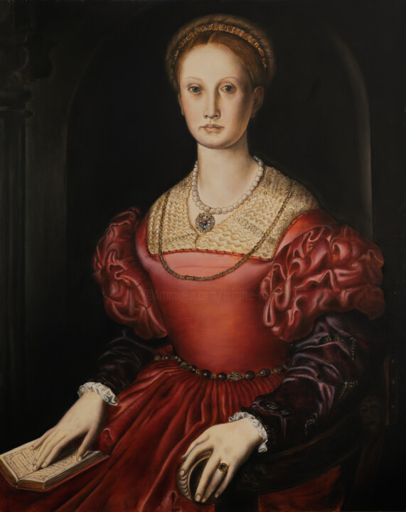 Pittura intitolato "Portrait de Lucrezi…" da Brigitte Rosa, Opera d'arte originale, Olio Montato su Pannello di legno