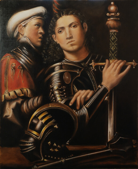 Pittura intitolato "Portrait de guerrie…" da Brigitte Rosa, Opera d'arte originale, Olio