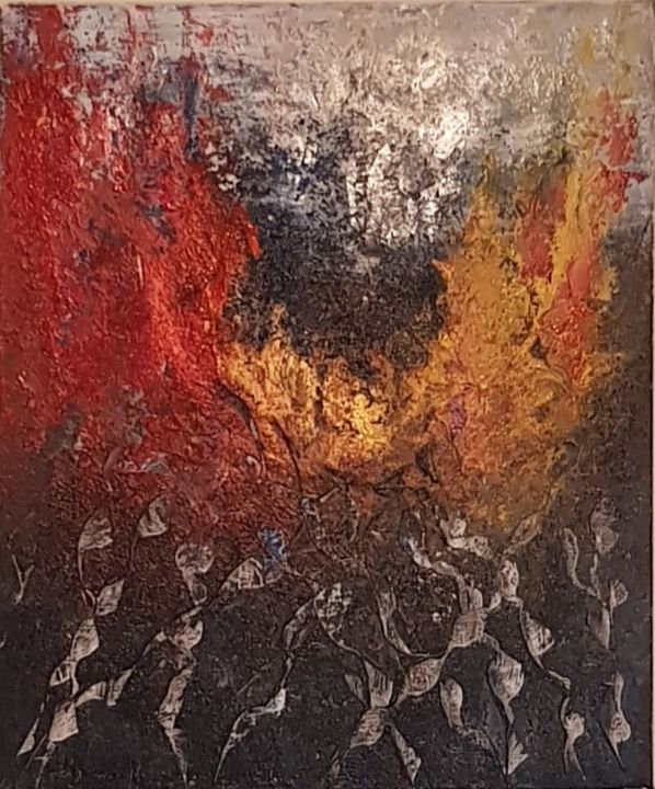 Schilderij getiteld "Ciel où Enfer" door Brigitte.S, Origineel Kunstwerk, Acryl