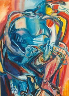 Peinture intitulée "Guitariste bleu" par Brigitte Simon, Œuvre d'art originale
