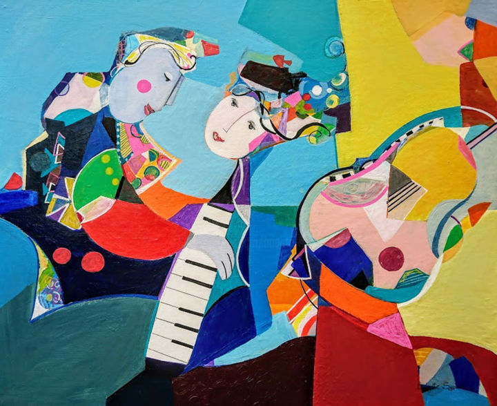 Pintura intitulada "Deux voix pour un p…" por Brigitte Szpiro, Obras de arte originais, Acrílico