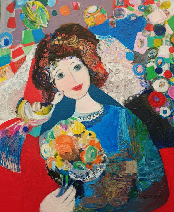 Peinture intitulée "La mariée bleue" par Brigitte Szpiro, Œuvre d'art originale, Acrylique