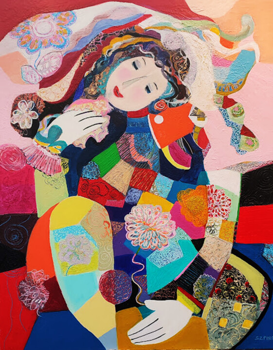 Peinture intitulée "Femme au mouchoir" par Brigitte Szpiro, Œuvre d'art originale, Acrylique