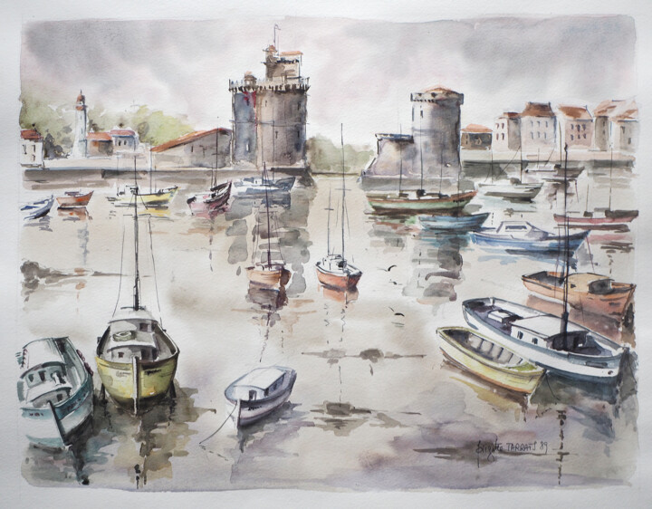 Schilderij getiteld "La Rochelle" door Brigitte Tarrats (Tarrats), Origineel Kunstwerk, Aquarel
