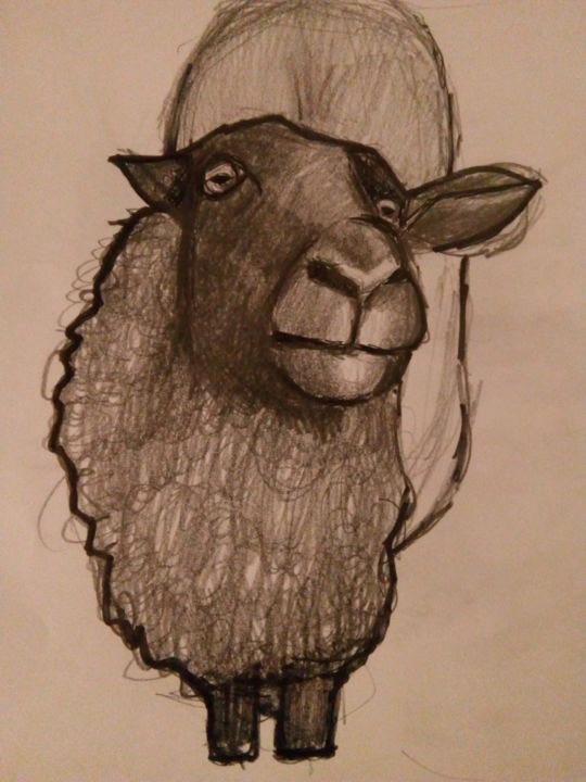제목이 "The black sheep"인 그림 Brigitte Vegan로, 원작, 흑연