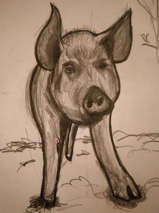 "Pig save" başlıklı Resim Brigitte Vegan tarafından, Orijinal sanat, Kalem