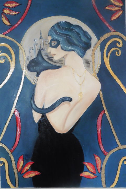 Painting titled "Catwoman façon  MUC…" by Brigitte Bodo, Original Artwork, Oil