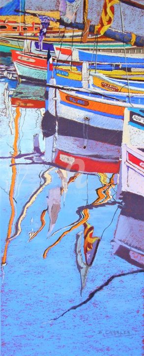 Schilderij getiteld "Perspective au port…" door Brigitte Charles, Origineel Kunstwerk, Pastel