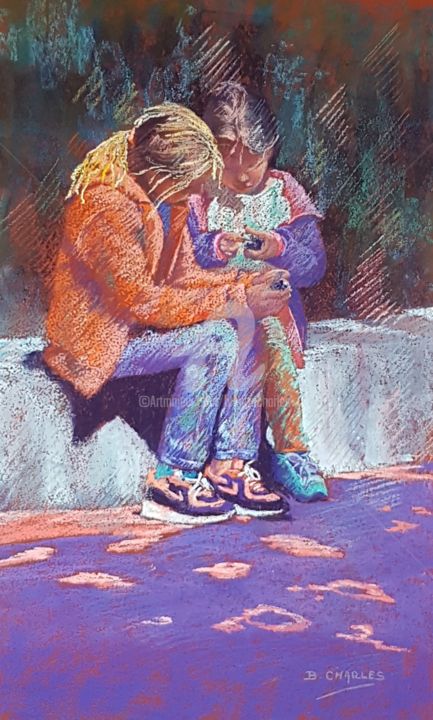Peinture intitulée "Kinder Surprise" par Brigitte Charles, Œuvre d'art originale, Pastel