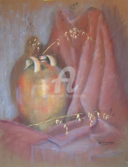 Painting titled "GRES ET DRAPE" by Brigitte Charles, Original Artwork, Oil