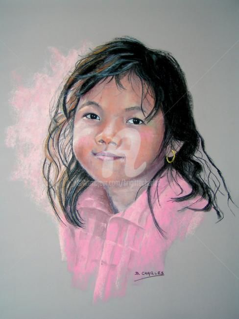 Painting titled "DOAN, petite cambod…" by Brigitte Charles, Original Artwork, Oil