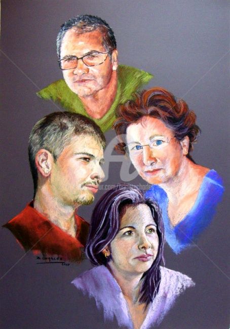 Ζωγραφική με τίτλο "PORTRAIT DE FAMILLE…" από Brigitte Charles, Αυθεντικά έργα τέχνης, Λάδι