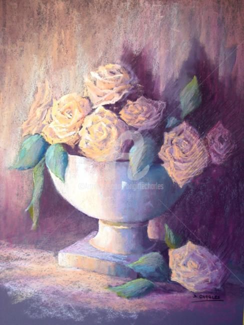 Painting titled "ECRIN DE ROSES" by Brigitte Charles, Original Artwork