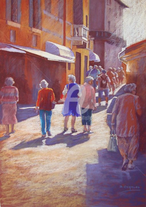 Pintura intitulada "Excursion à Orta (I…" por Brigitte Charles, Obras de arte originais