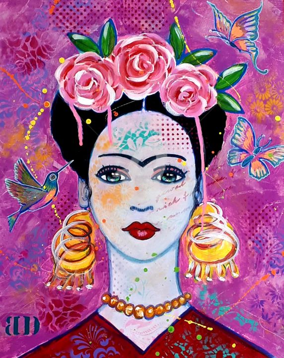 Ζωγραφική με τίτλο "Viva Frida 5" από Brigitte Dravet, Αυθεντικά έργα τέχνης, Ακρυλικό