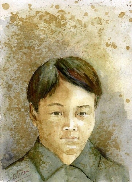 Schilderij getiteld "Jeune vietnamien" door Brigitte Klein, Origineel Kunstwerk, Olie