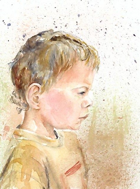 Painting titled "Un enfant boudeur" by Brigitte Klein, Original Artwork, Oil