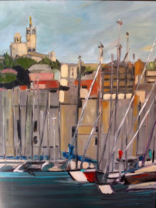 Картина под названием "Le port de Marseille" - Brigitte Starckmann, Подлинное произведение искусства, Масло