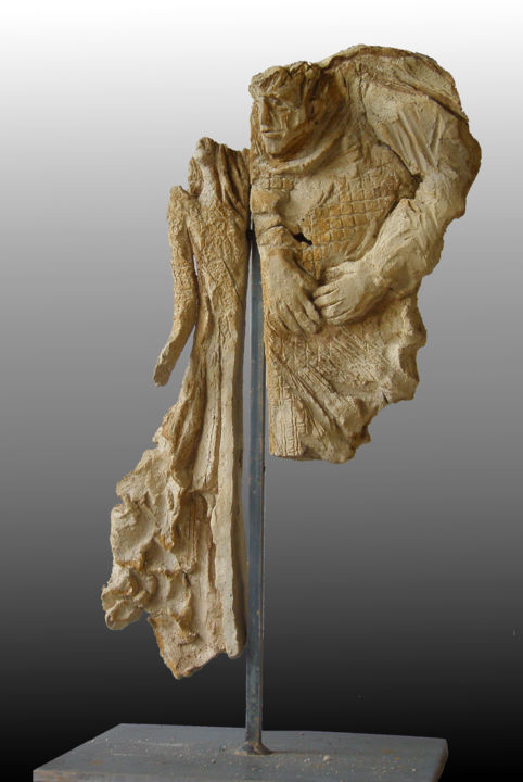 Scultura intitolato "Quasimodo et Esmera…" da Brigitt Fleury, Opera d'arte originale, Ceramica