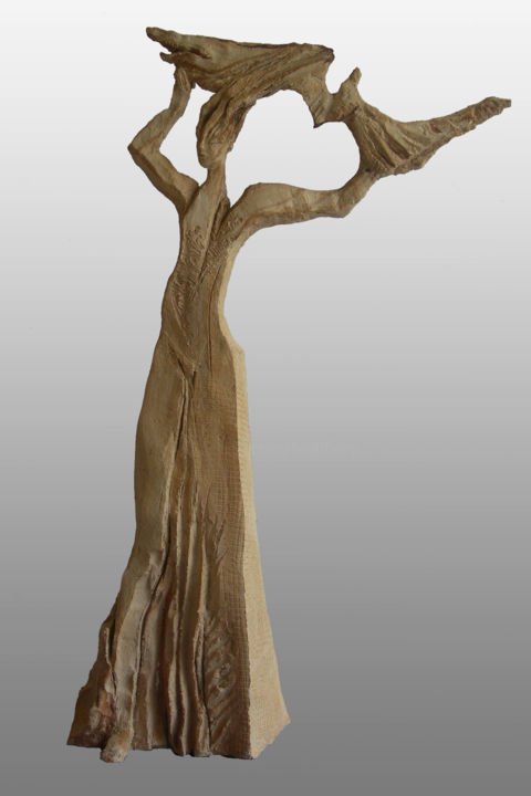 Скульптура под названием "La fauconnière / th…" - Brigitt Fleury, Подлинное произведение искусства, Керамика