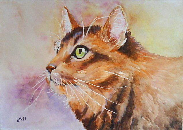 Painting titled "Cat" by Brigitte Kohlhepp, Original Artwork