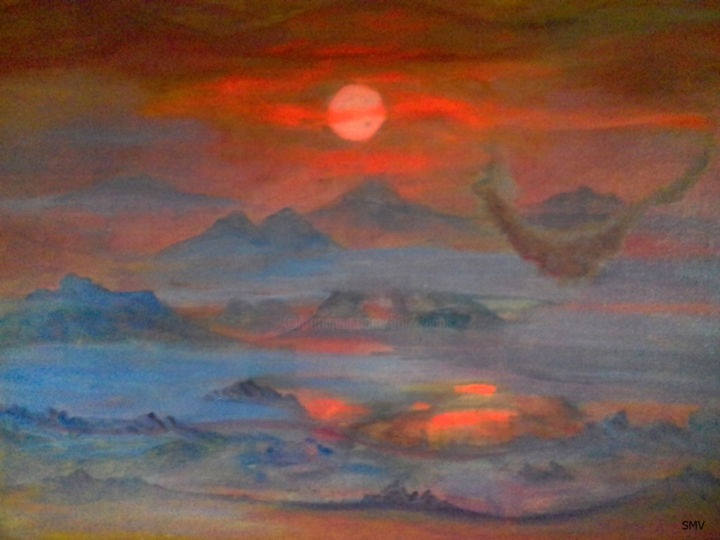 Картина под названием "The Evening Sun, Bi…" - Sergei Smv, Подлинное произведение искусства, Масло