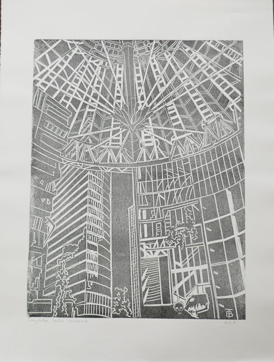 Gravures & estampes intitulée "SONY CENTER" par Brigitte Tabellion (enerenroad), Œuvre d'art originale, Linogravures