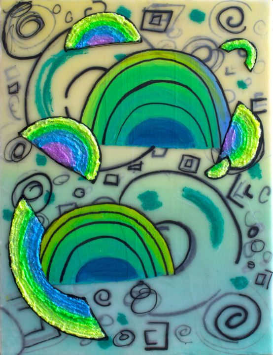 Painting titled "Lemon lime rainbows" by Brittany Ellis, Original Art, Acrylic