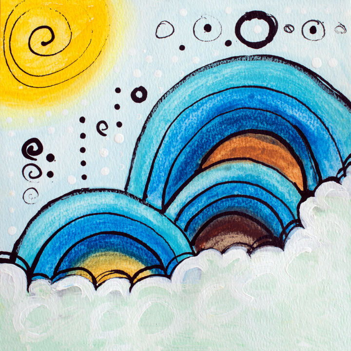 Painting titled "Rainbow Blues" by Brittany Ellis, Original Art, Pastel