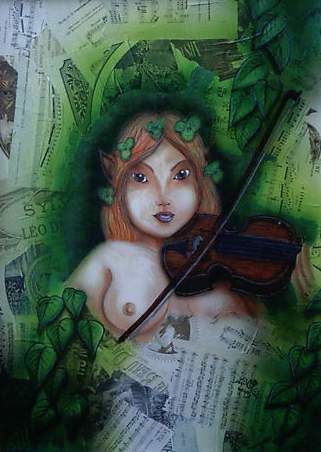 Peinture intitulée "fée musicienne" par Manos Libre, Œuvre d'art originale