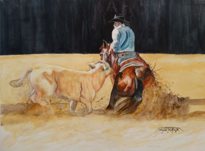 Painting titled ""Down the fence"" by Brock Holbrook, Original Artwork, Watercolor